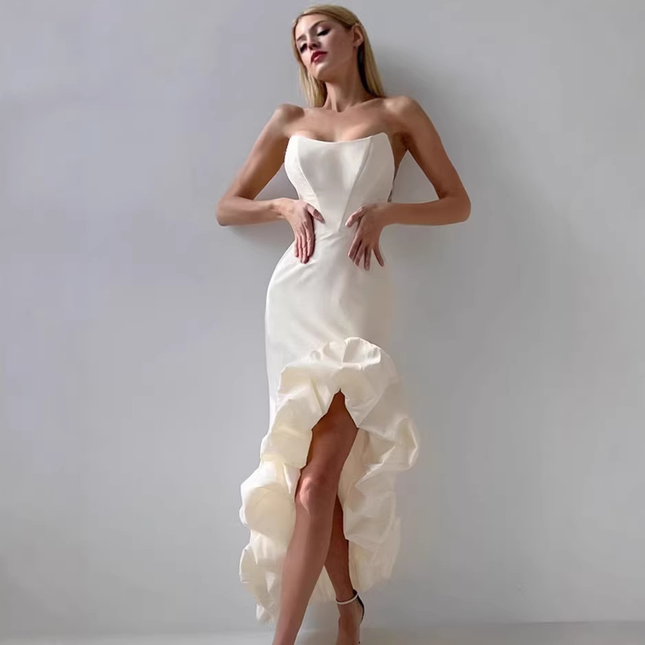 Women's Spring High-end Asymmetric Puffy Mid-Calf Evening Dress