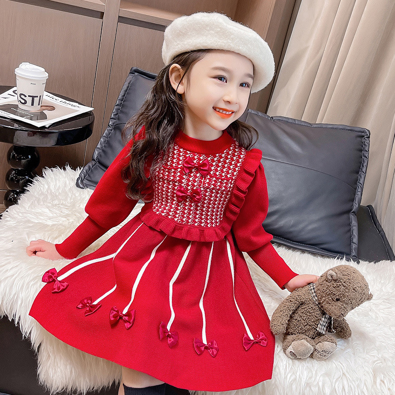 Nnr Kids Lace Dress Long-Sleeve Mandarin Collar Dress for Girl