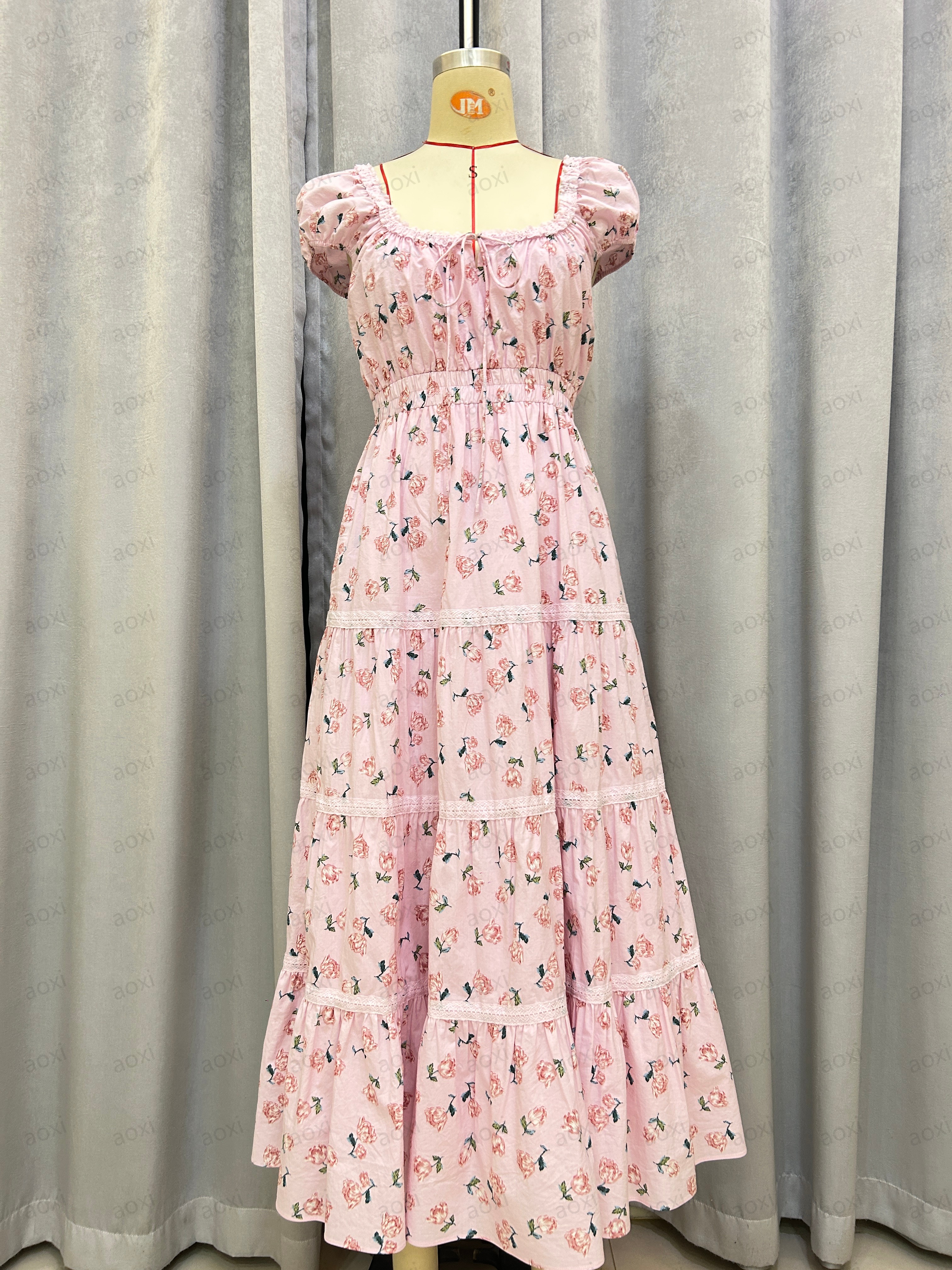 Premium Quality Custom Linen Cotton Blend Long Dress Summer Sundress Floral Printing Embroidered Dress for Ladies Girls Kids