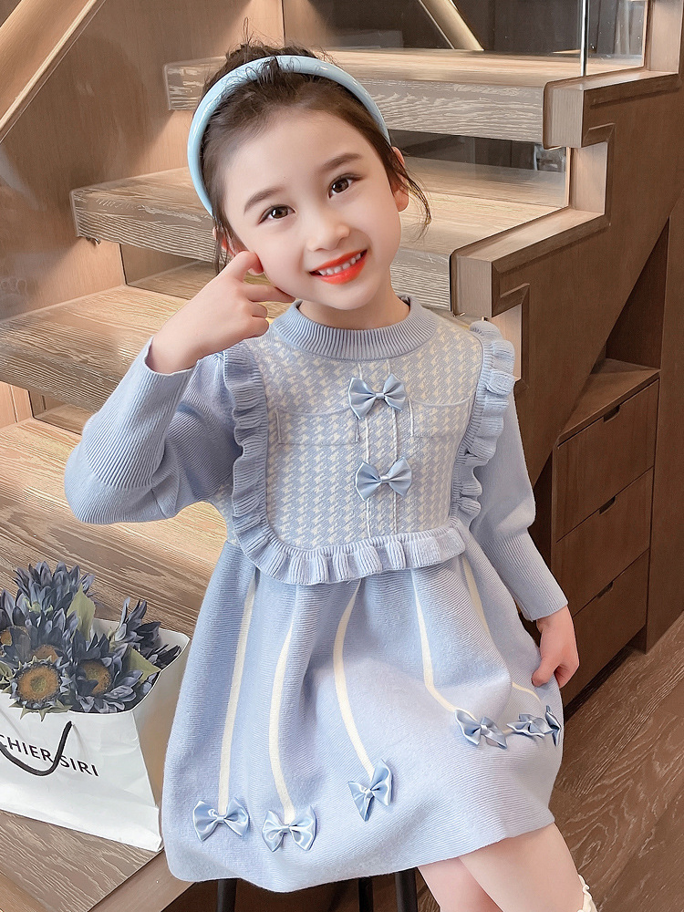 Nnr Kids Lace Dress Long-Sleeve Mandarin Collar Dress for Girl
