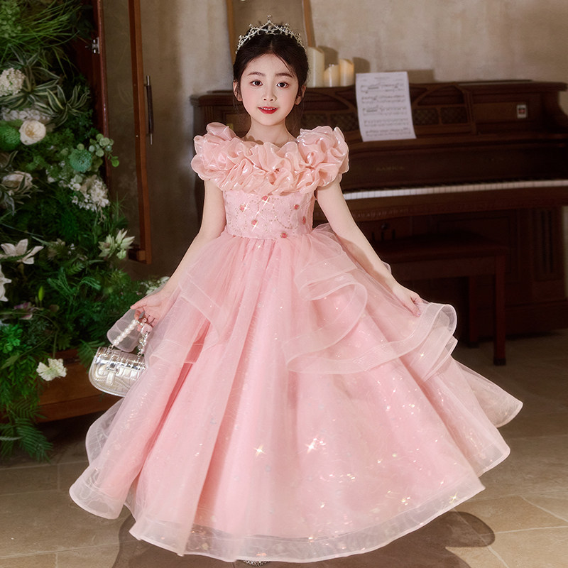 Flower Girl Wedding Dress Floor-Length Beach Polyester Little Girls Children's Clothing Birthday High-End Piano Performance