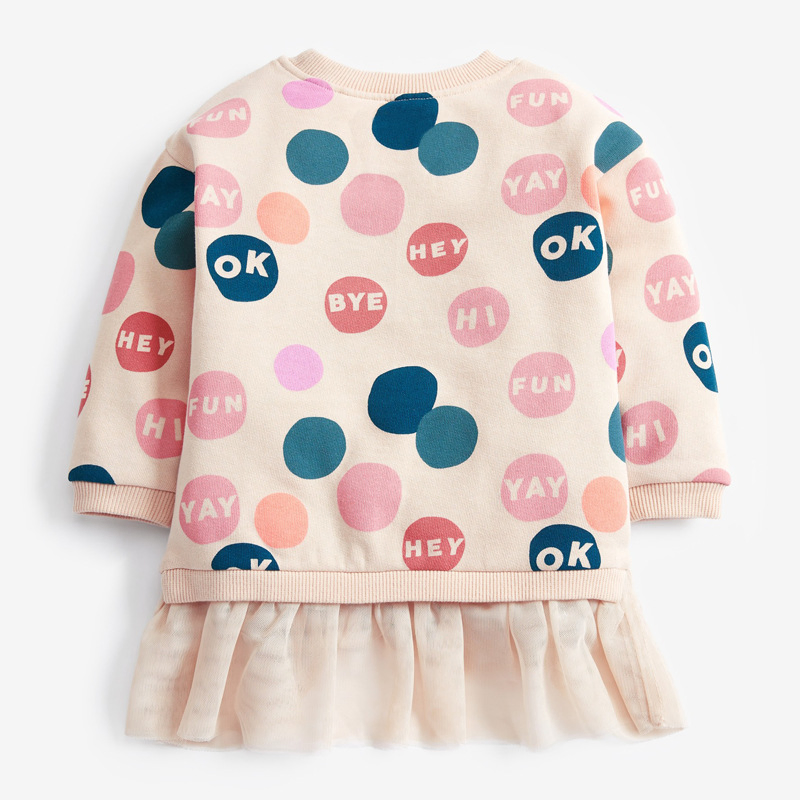 Spring New Baby Girl Skirts Cartoon Hoodie Mesh Stitching Long Sleeve Baby Dress Unicorn Baby Dresses
