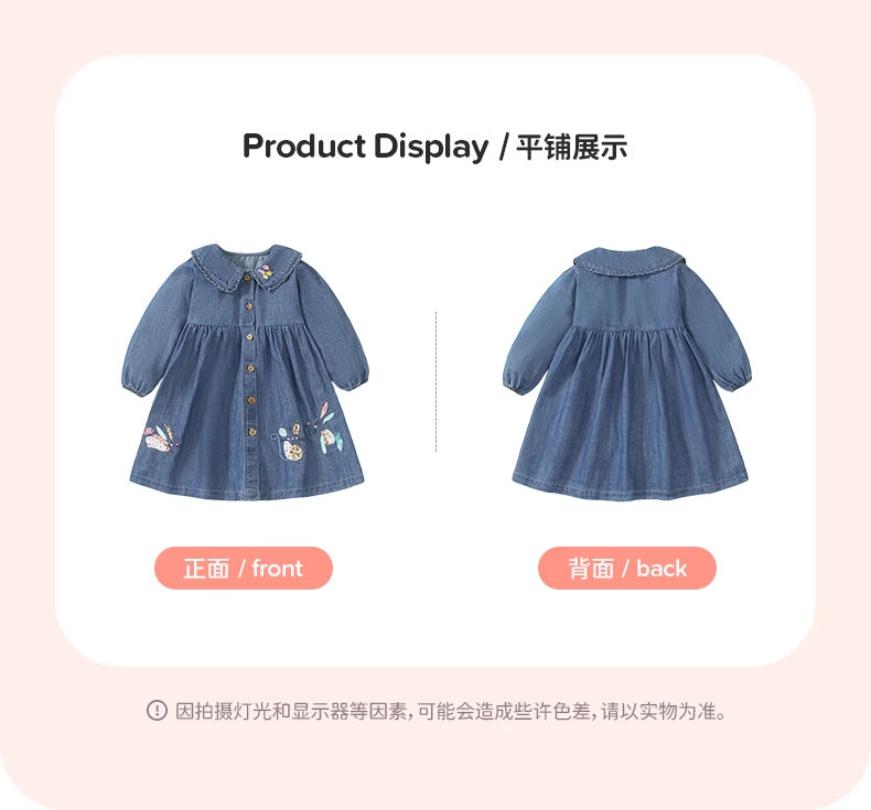 Girls Cotton Lovely Design Sweet Dress Soft and Comfortable Long Sleeve Wholesale Baby Denim Dress for Spring and Autumn