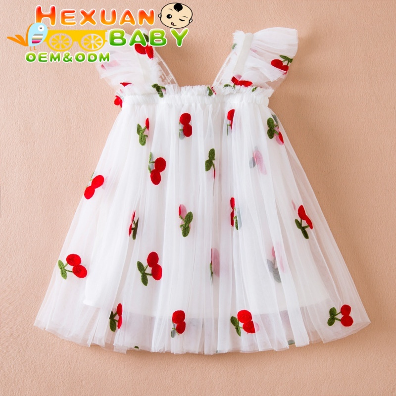 Summer Solid Mesh Frocks Kids Flutter Sleeve Birthday Party Baby Girls Tulle Dresses