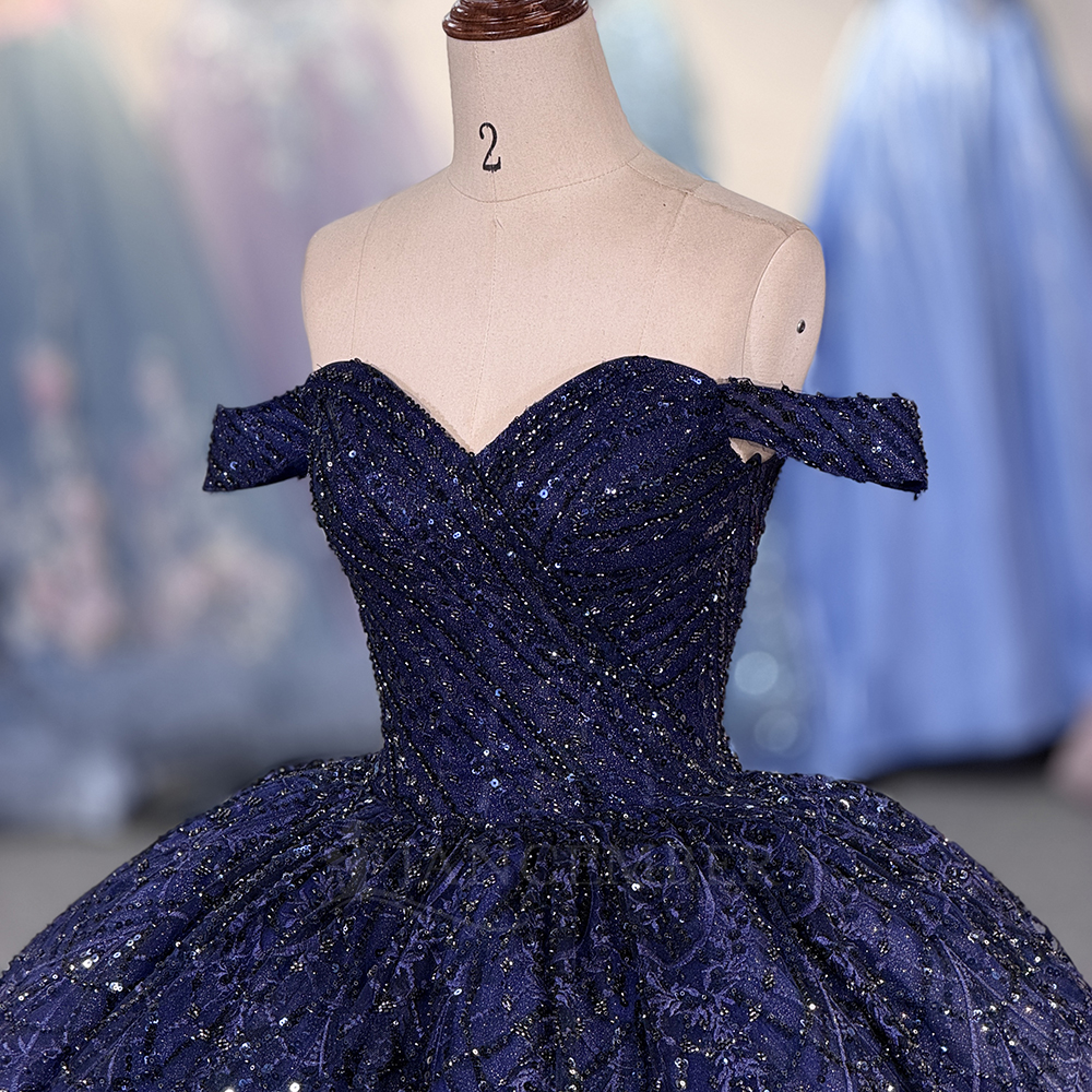 Jancember 5675 Stunning Navy Blue off the Shoulder Ball Gown Quinceanera Dresses for Girls