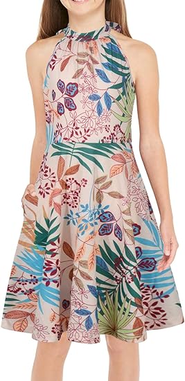 Hot Selling ODM Children's Solid Halter Neck Bow Summer Casual Knee-Length A-line Sundress with Pockets for 4-12 Years