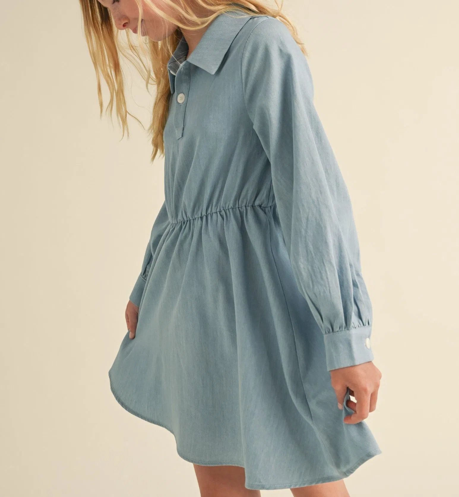 New Girls Long Sleeve Shirt Dress Denim Fashion Kids Dress