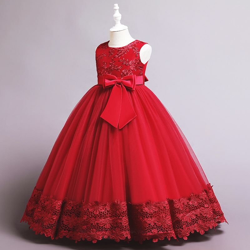 Hot Sale Latest Kids Birthday Gift Party Pageant Sweet Clothes Toddler Baby Girl Sleeveless Embroidered Lace Formal Night Dress