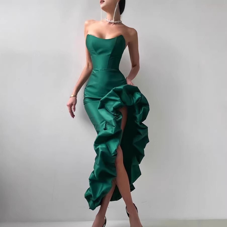 Women's Spring High-end Asymmetric Puffy Mid-Calf Evening Dress