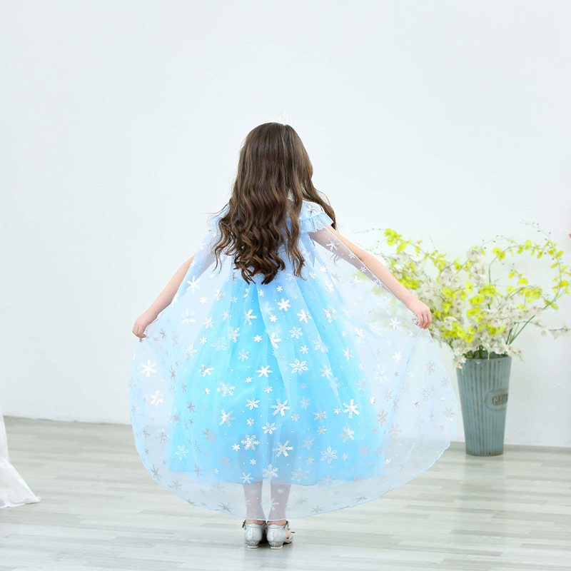 Elsa Princess Dress Puffy Gauze Fairy Cotton Blend Short Sleeve for 3-8 Years Old