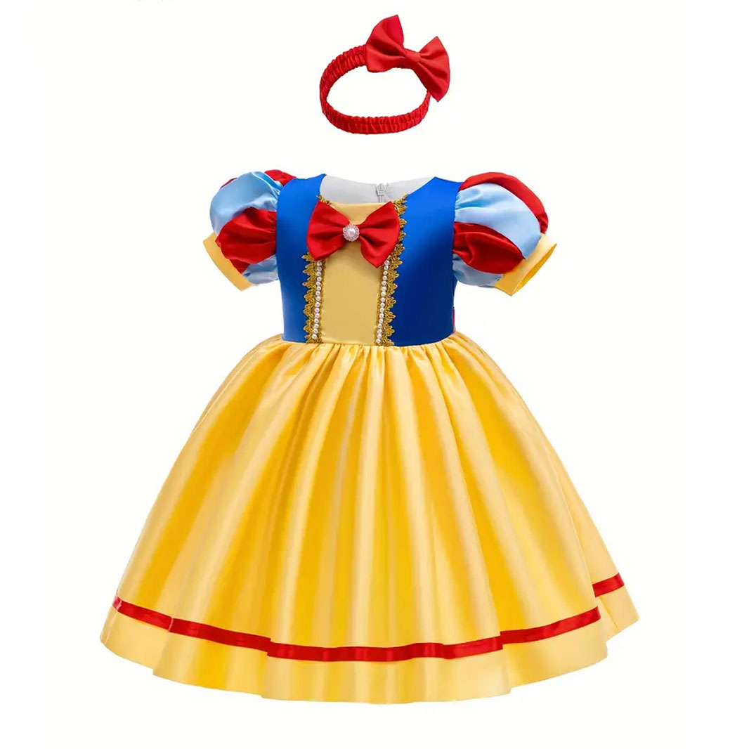 Classic Princess Wedding/Flower Girl/Bridesmaid Dress for Girls 1-12 Years Yellow and Blue Puffy Ball Gown with Bow Golden Trim