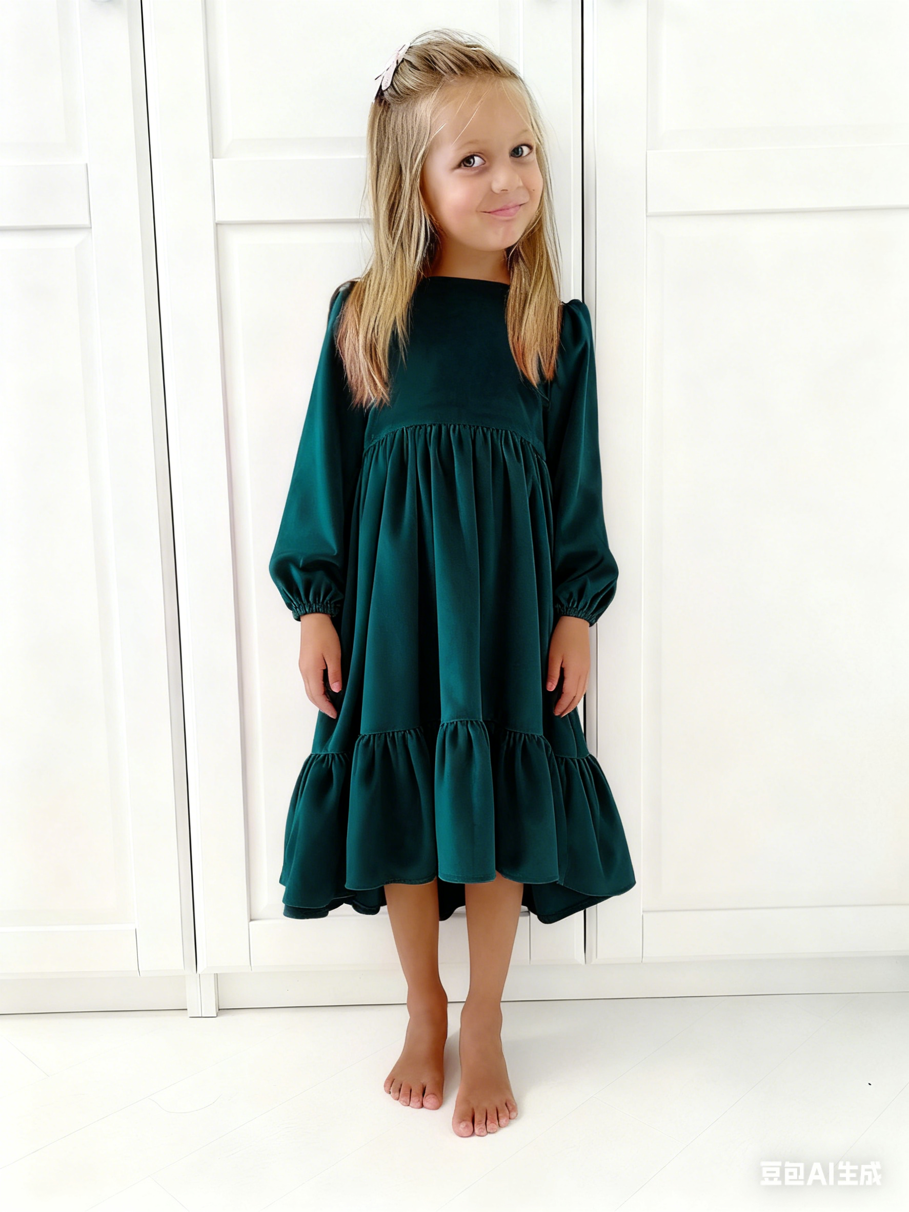 Yiwuyiyuan Custom Girl Velvet Dress Long-Sleeve Ruffle Hem Flowy A-Line Dress for Kids Daily &amp; Party Wear