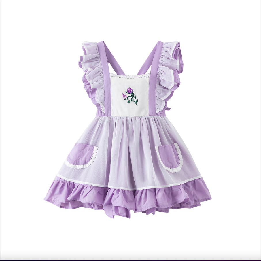 Girls Spring Boutique Embroidered Rose Flower Dress Girls Lavender Smocked Dress