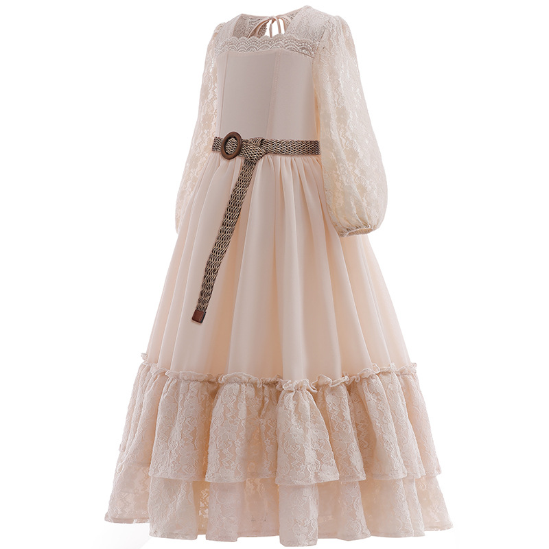 Girls Halloween Vintage Lace Princess Long Dress for Wedding Party Pageant Evening Formal Prom Ball Gown
