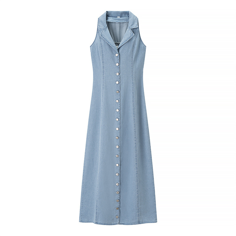 New Women's Casual Fashionable Sexy Hot Girl Button Sleeveless Denim Dress