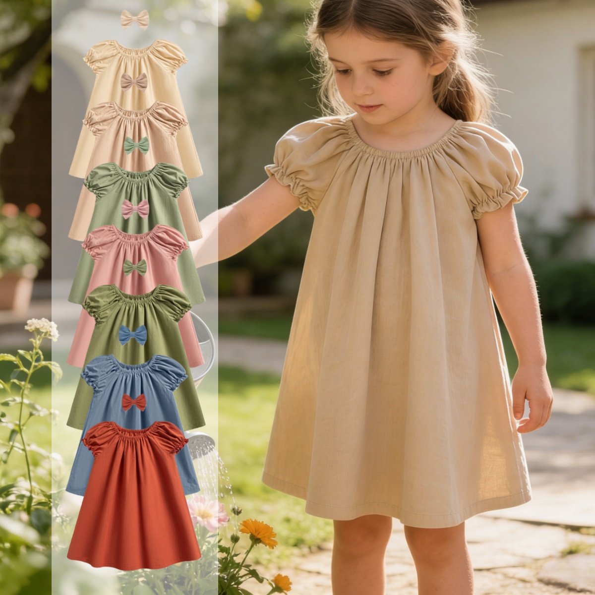 DC Kids Fashion Cotton Girls Dresses 1 to 12 Years Smocked Puff Sleeve Dress Toddler Summer Casual Playwear Wholesale Low MOQ