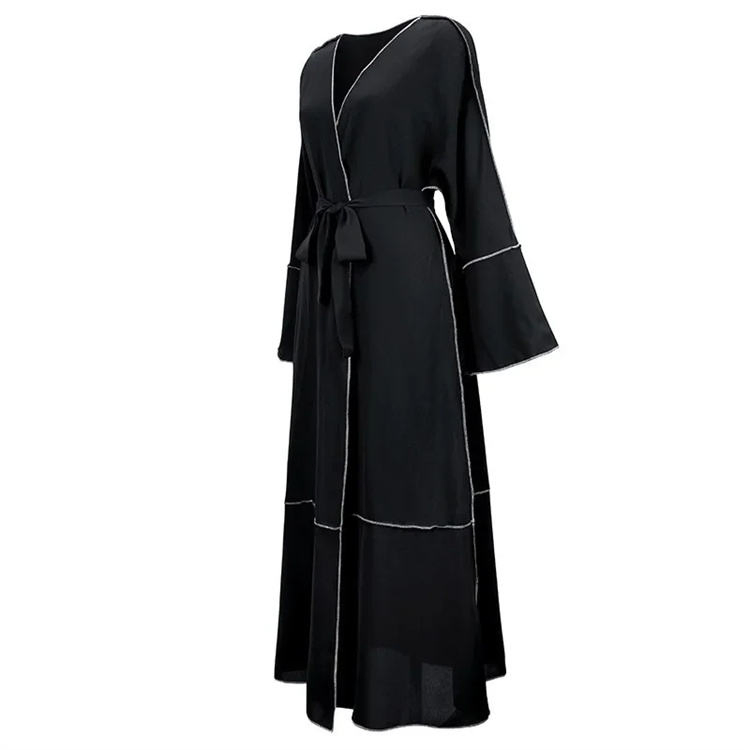 Latest Designs Casual Maxi Muslim Open Abaya Dress Islamic Girls Black Dresses