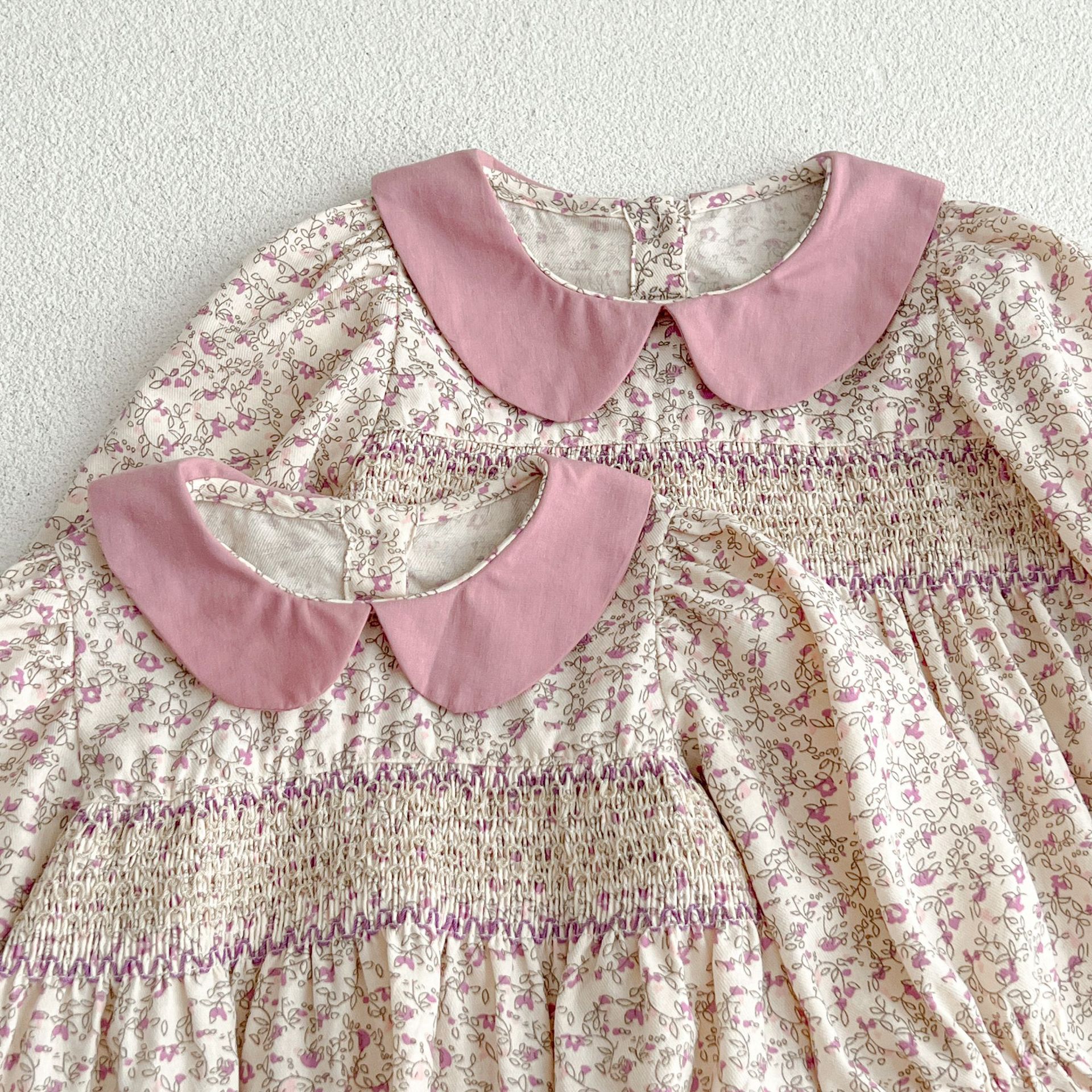 1-6Yrs Girls Baby Dress 2026 Spring Floral Dress Sweet Princess Girl Kids Doll Collar Cotton Birthday Dresses Children Clothes Display 9