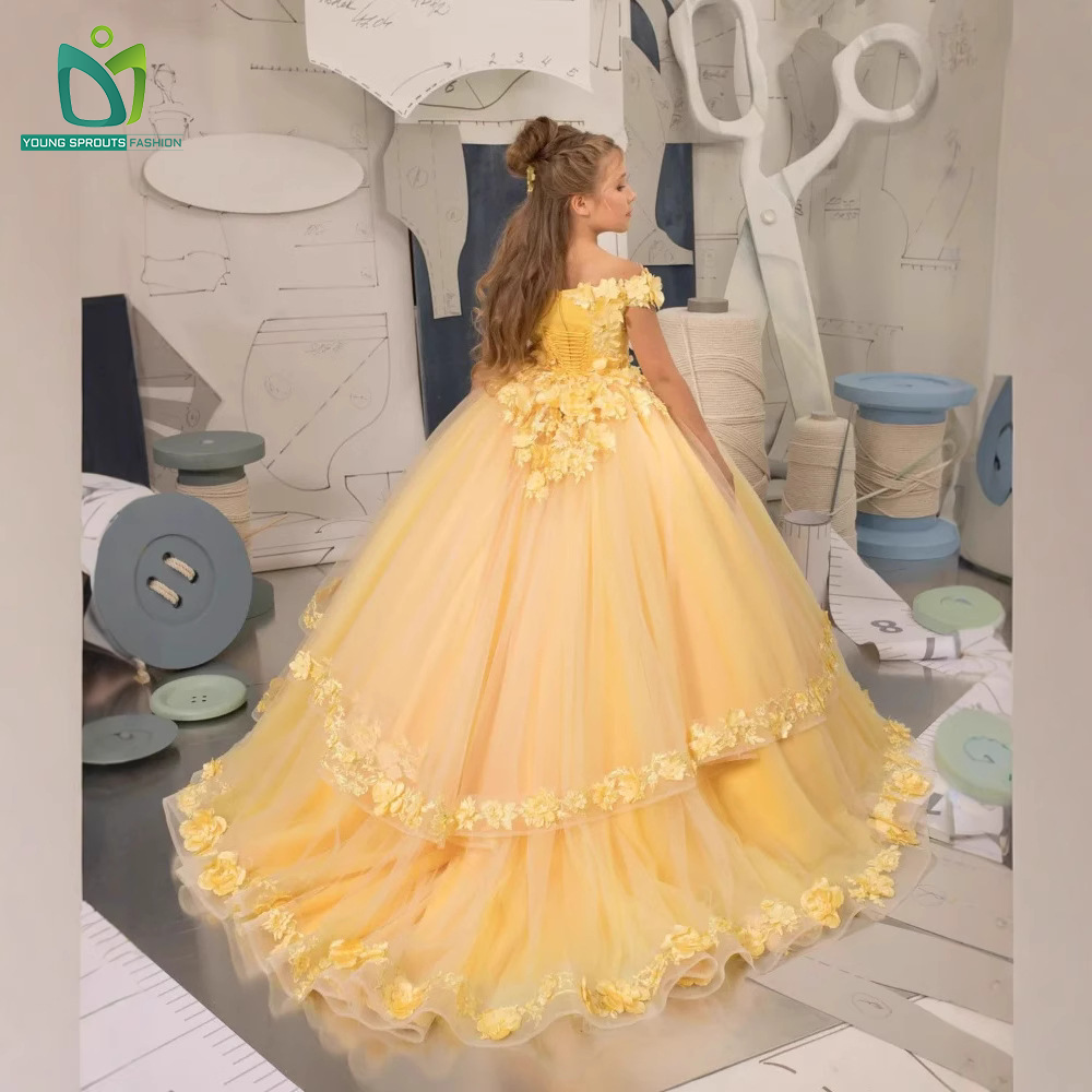 Princess Dress for 3-Year-Old Girls Formal Flower Girl Dress Ruffle Weddings Parties Birthdays Proms With Trailing