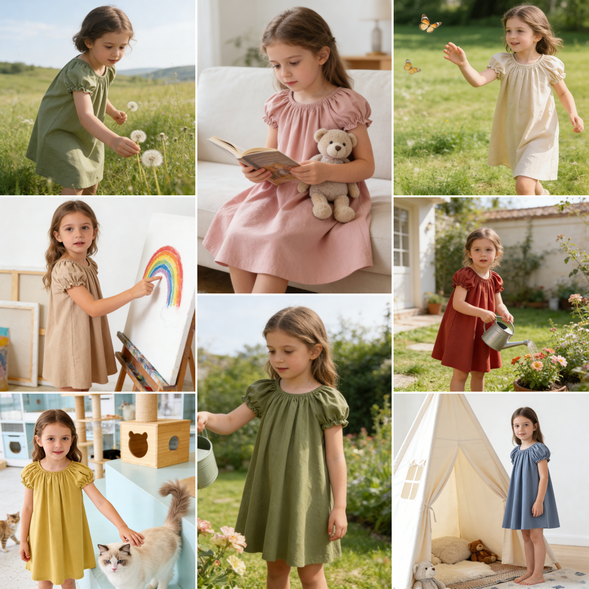 DC Kids Fashion Cotton Girls Dresses 1 to 12 Years Smocked Puff Sleeve Dress Toddler Summer Casual Playwear Wholesale Low MOQ