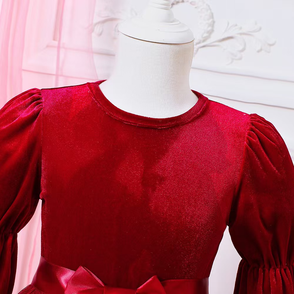 2024 Hot Selling New Trendy Popular Baby Girls Red Green Blue Velvet Christmas Evening Dress