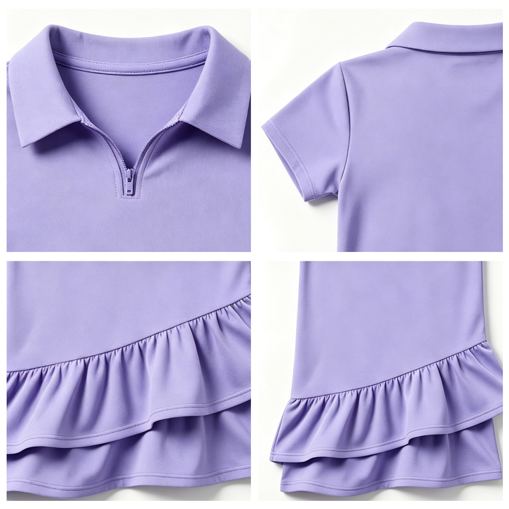 Tiaose Toddler Girls' Short Sleeve Polo Zip Dress Tiered Ruffle Hem Sundress Baby Girl Casual Play Dress