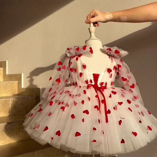 Playful Cotton Dress Toddler Girl Clothes Red Heart Print Newborn Baby Clothes Match Boys Casual Outfit Baby Clothes