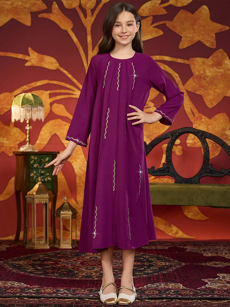 Stylish Loose-Fitting Long Sleeve Dress for Girls' Celebrations