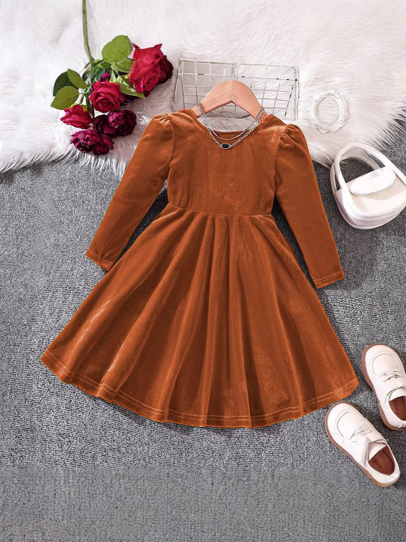 Children's Autumn and Winter Velvet Bow Christmas Princess Dress for Girls