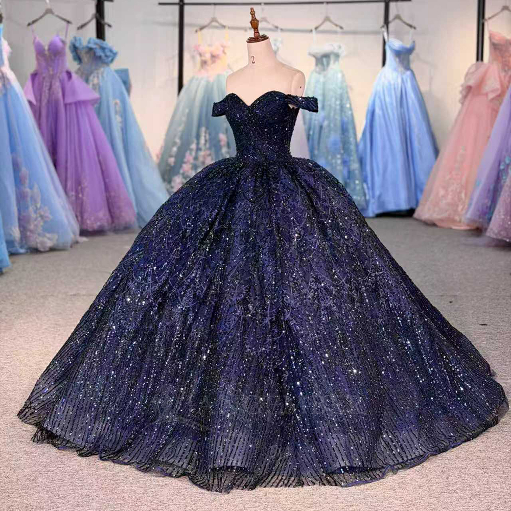 Jancember 5675 Stunning Navy Blue off the Shoulder Ball Gown Quinceanera Dresses for Girls