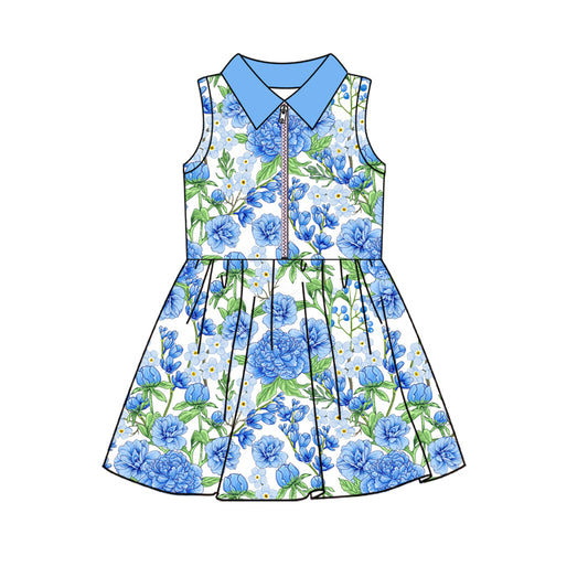 Colorful Flowers Sleeveless Zipper Girls Dress Skorts Everyday Girls Dress