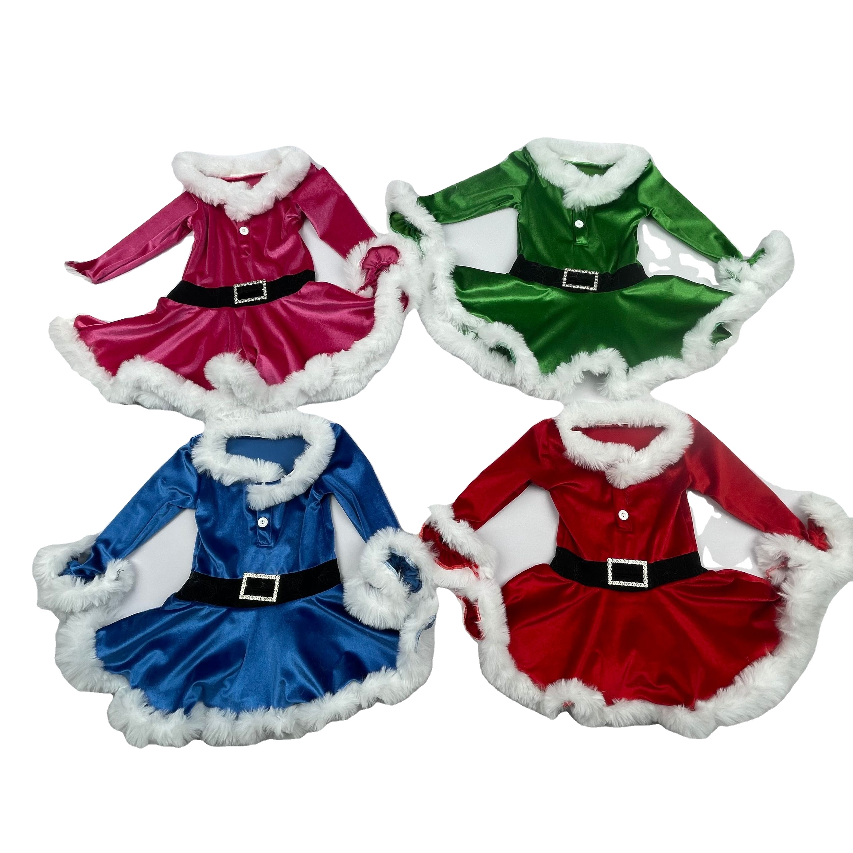 Qingli Custom High Quality Velvet Dress for Baby Girls Long Sleeve Red Christmas Solid Print ODM Factory for Children