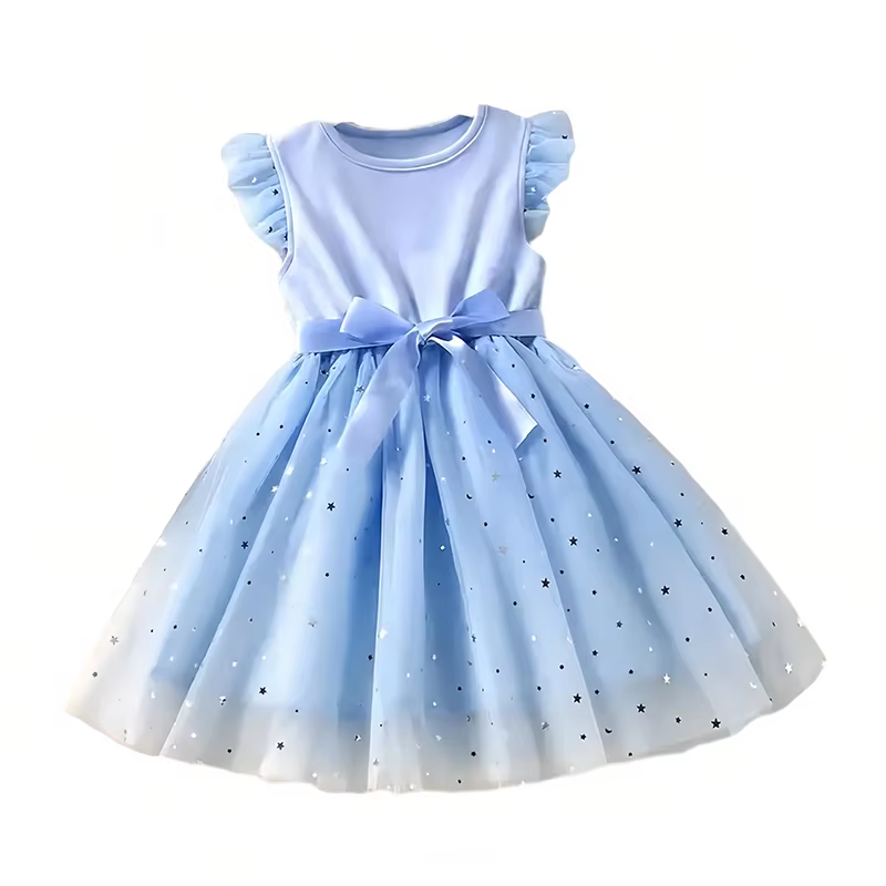 Girls Sleeveless Dot Print Bow Ruffled Layered Princess Party Dress Kids Flower Girl Birthday Dress Wholesale OEM