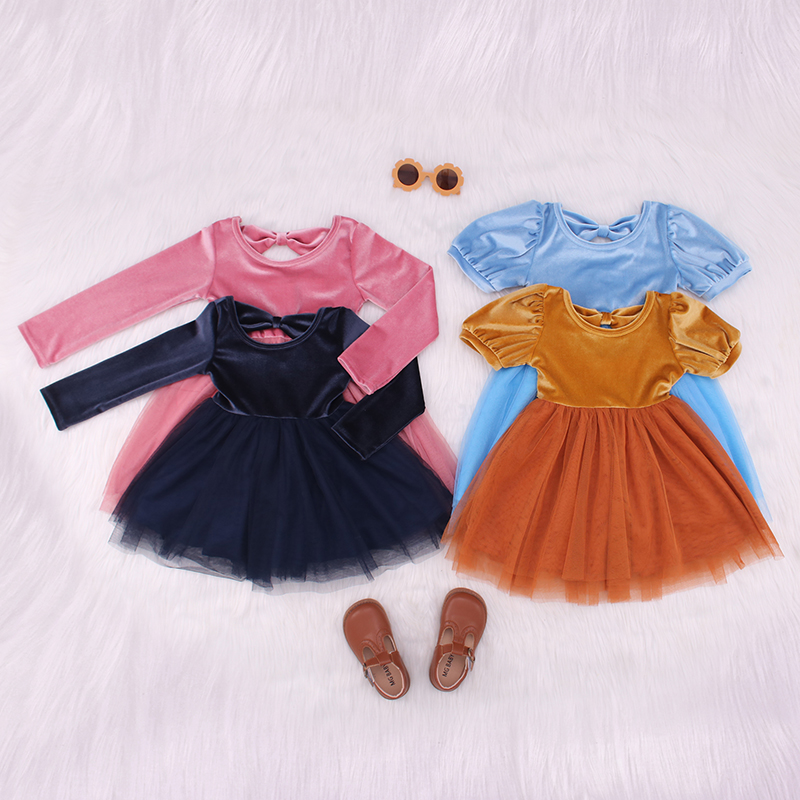 Happy Luoka OEM Soft pink Gauzy Dress Velvet Dress Beautiful and Elegant Girl Dress