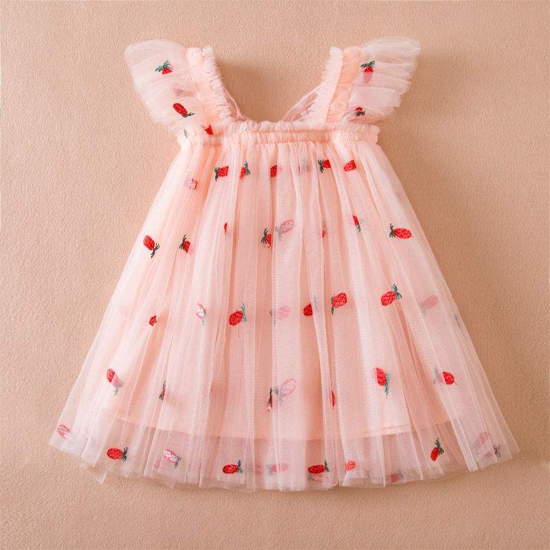 Summer Solid Mesh Frocks Kids Flutter Sleeve Birthday Party Baby Girls Tulle Dresses
