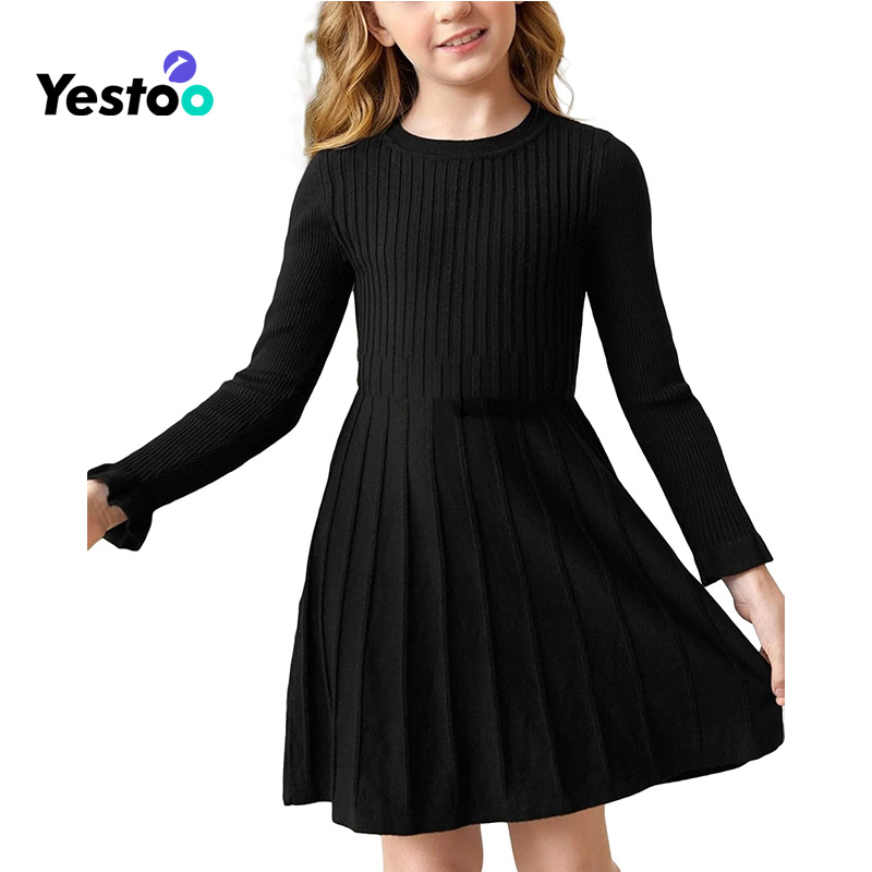 Girls Ribbed Knit Dress Long Sleeve Ruffle