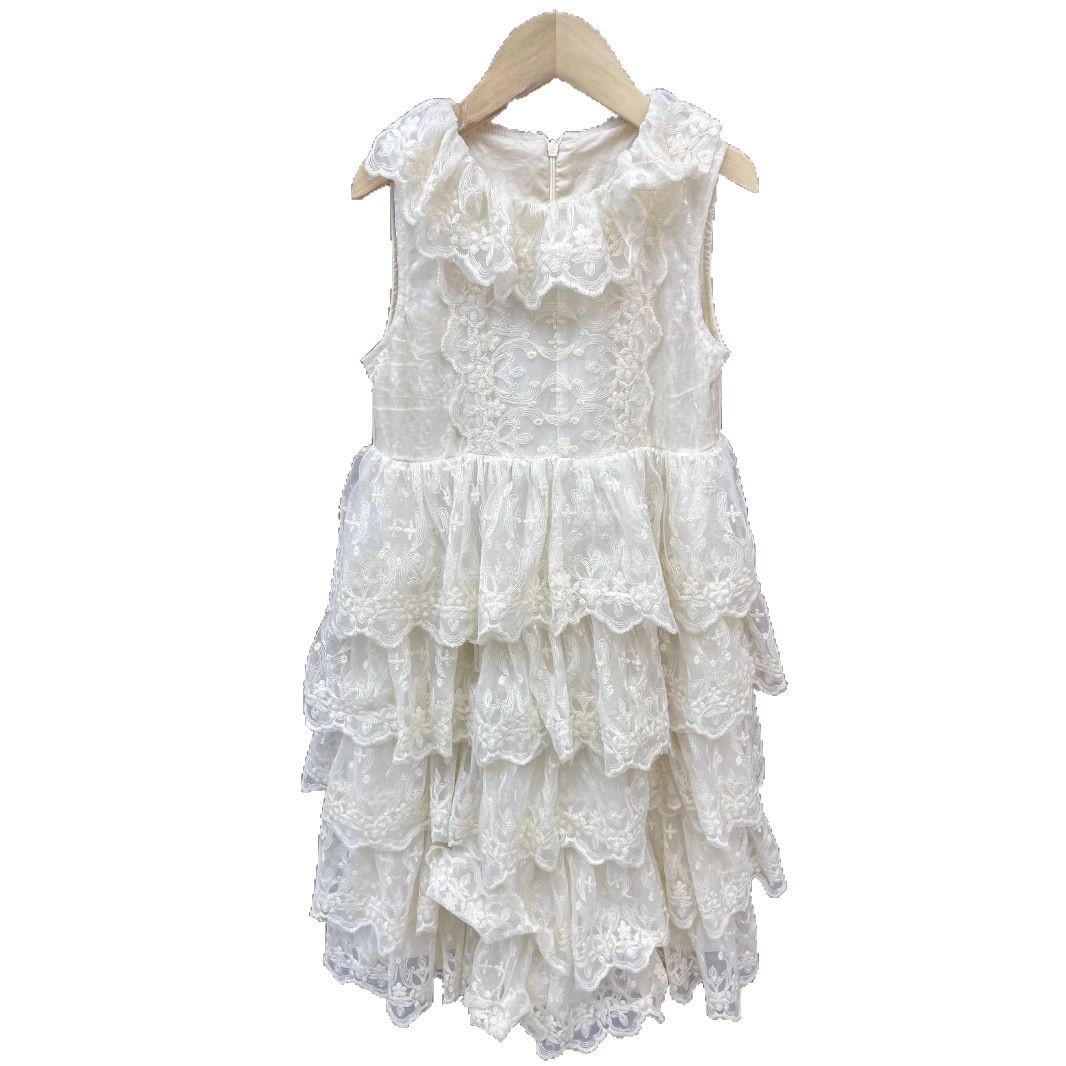High-End Girls' Princess Dress for Summer Floral Lace Velvet Retro Style Antique Floral Heavy Work Puffy Dress Perfect Birthday