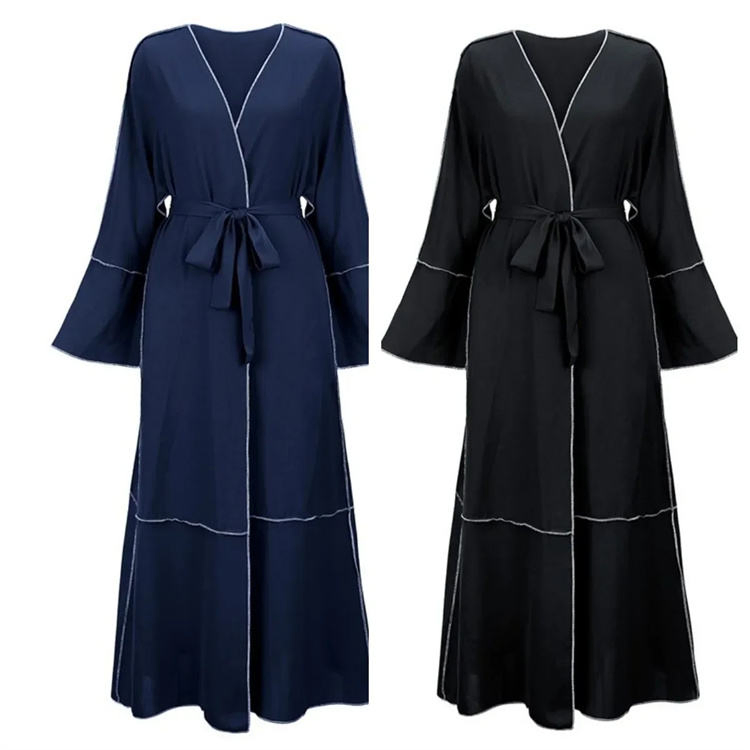 Latest Designs Casual Maxi Muslim Open Abaya Dress Islamic Girls Black Dresses