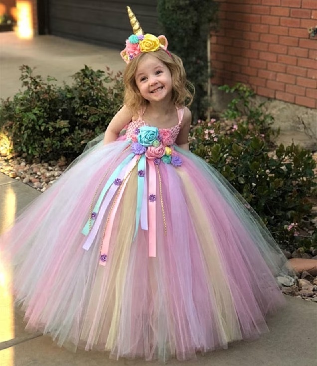 Kids Unicorn Tutu Dress Girls Ball Gown with Daisy Ribbons for Wedding Birthday Party Evening For Women