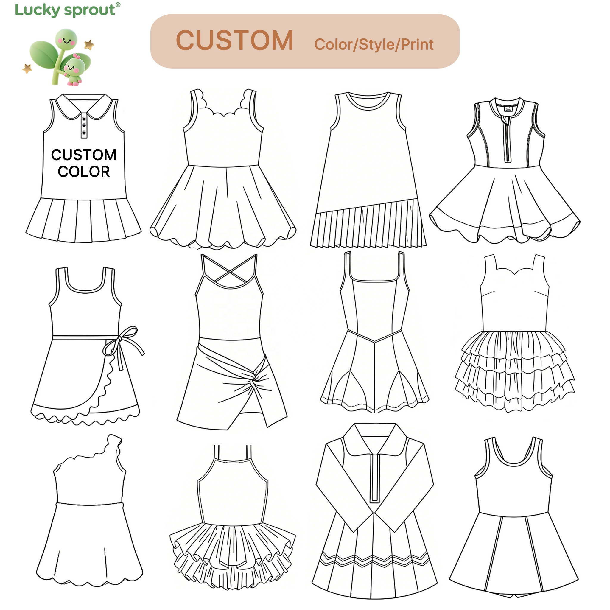 Preorder Little Baby Girls Summer Children Sleeveless Dress Flowers Customized Kids Soft Stretchy Knee Length Sports Dresses