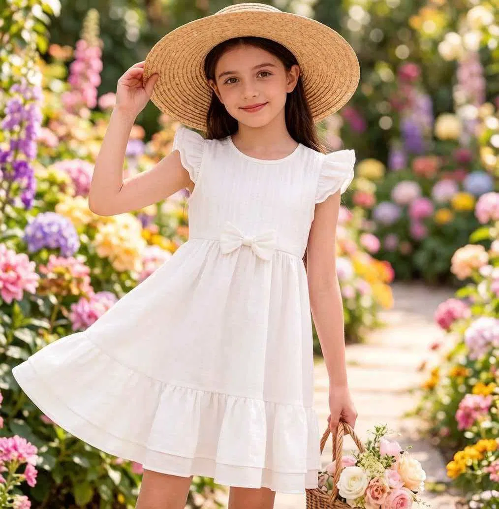 Kids Girls Summer Ruffle Sheer Mesh Dress Lovely Party Princess Sun Skirt