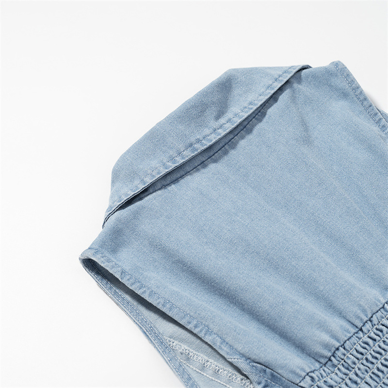 New Women's Casual Fashionable Sexy Hot Girl Button Sleeveless Denim Dress