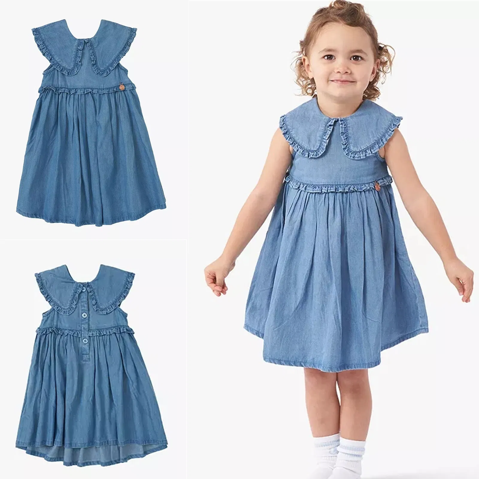 Manufacturer China Apparel Good Quality Children Girls Kids Summer Clothes Blue Denim Baby Dresses