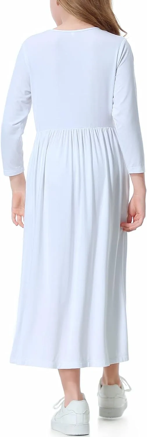 Girls Long Maxi Dress Kids Long Sleeve Swing Casual Dresses with Pockets