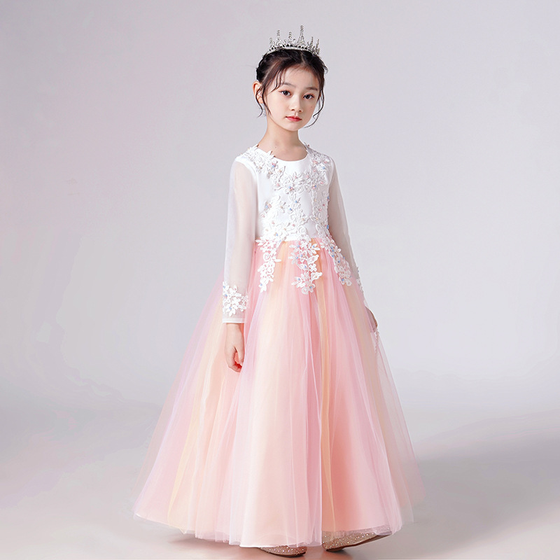 Wholesale Custom Princess Gown for Girls Fluffy Chiffon Ankle-Length Ball Gown Petal Sleeve Bowknot Breathable Kids Dress