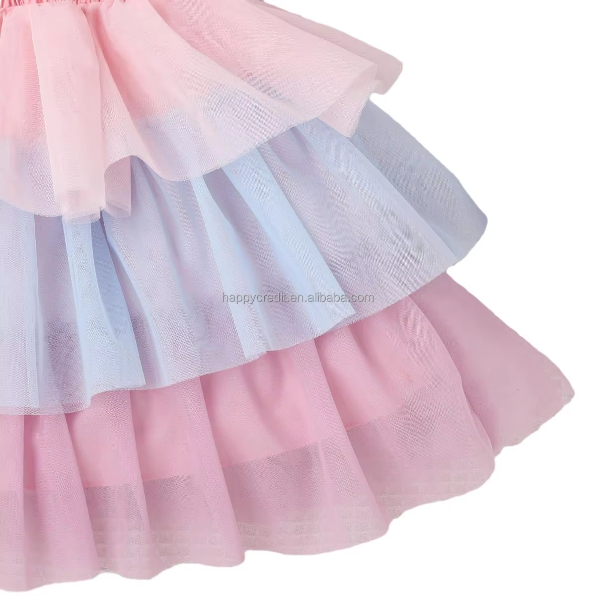 Girls Pink Blue Gradient Strap Tiered Tulle Dress Smocked Bodice Princess Kids Toddler Birthday Casual Play Party Gown ODM 100%