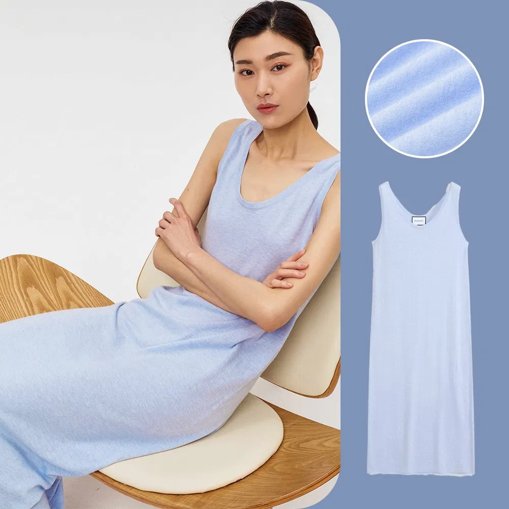Custom Girls Sleeveless Loose Elegant Linen Dress Lady Staight Maxi Long Dress for Women