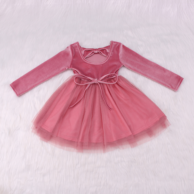 Happy Luoka OEM Soft pink Gauzy Dress Velvet Dress Beautiful and Elegant Girl Dress