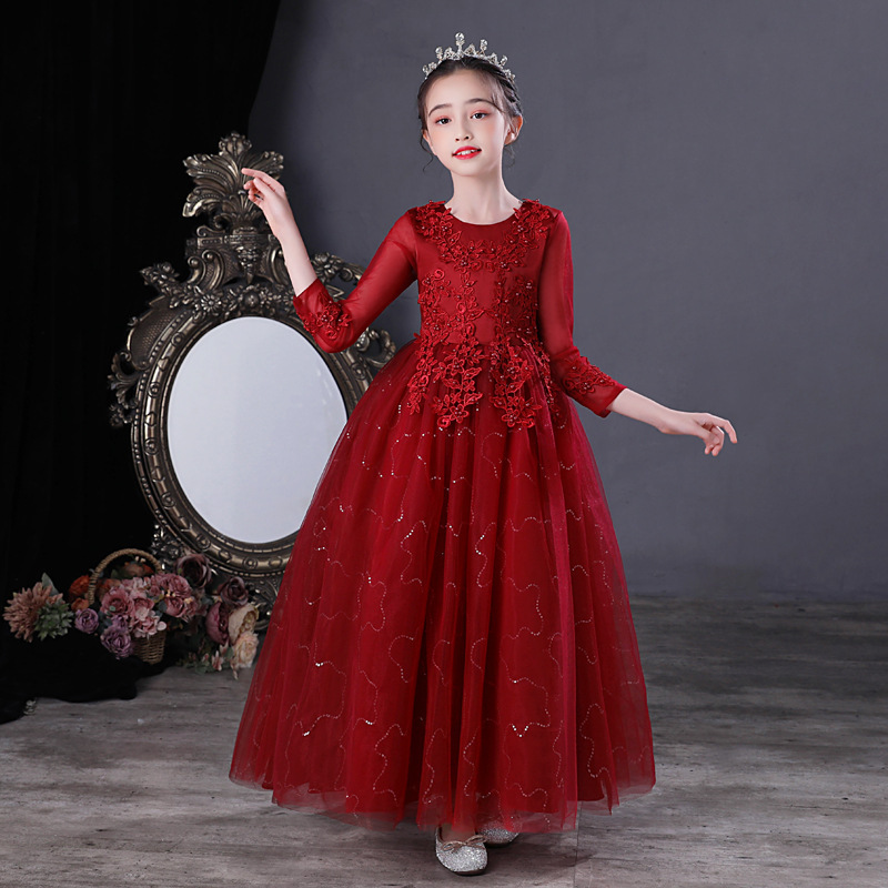 Wholesale Custom Princess Gown for Girls Fluffy Chiffon Ankle-Length Ball Gown Petal Sleeve Bowknot Breathable Kids Dress