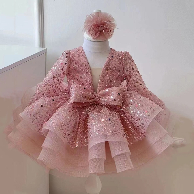Fashion Girl Princess Dress Girl Baby Birthday Shaggy Gauze Dress Flower Child Dress Host Model Runway Show Costume